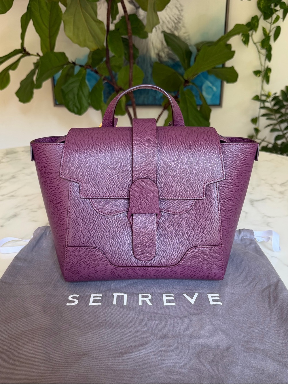 Senreve Mini Maestra Convertible Backpack Aubergine Plum Purple Pebbled Leather